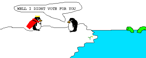 Scene: A monster appears in the water.
Pokey says: WELL I DIDNT VOTE FOR YOU.